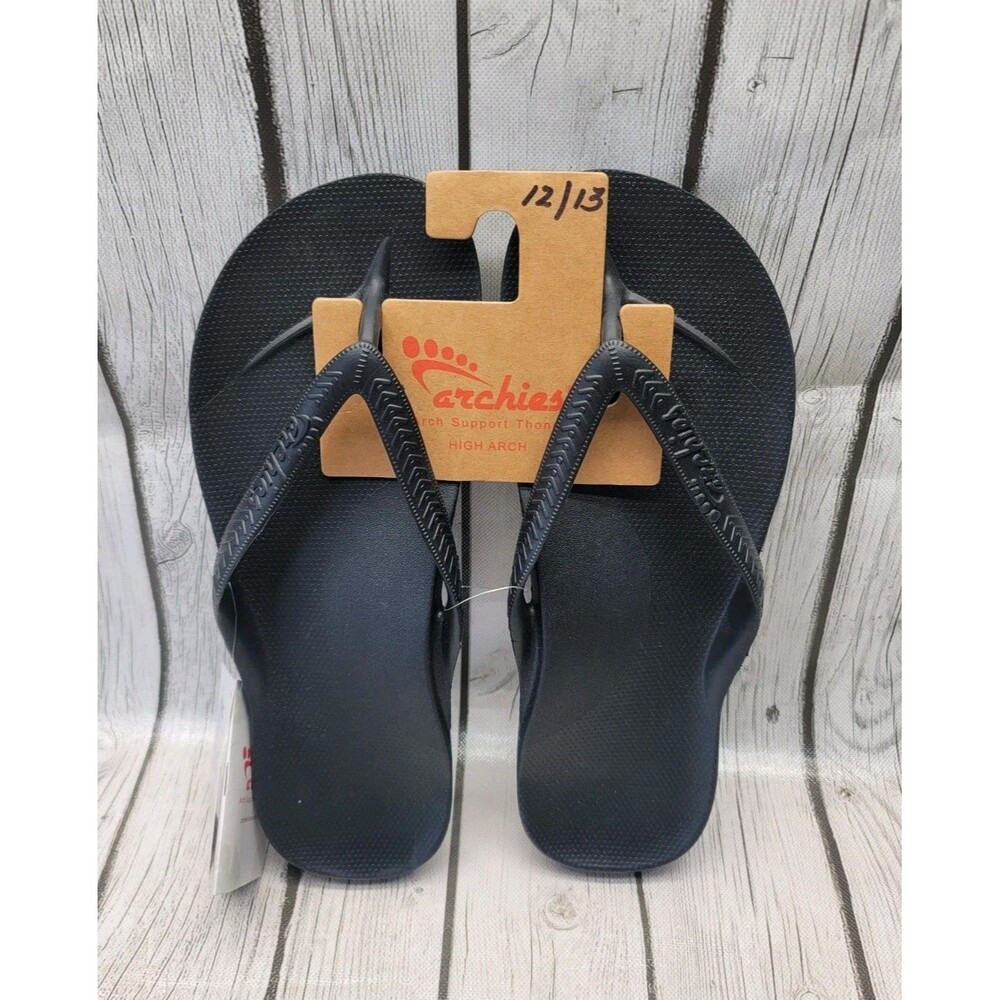 Archies Arch Support Flip Flops Mens 12 Black Rubber Slip-On Sandals High Arch